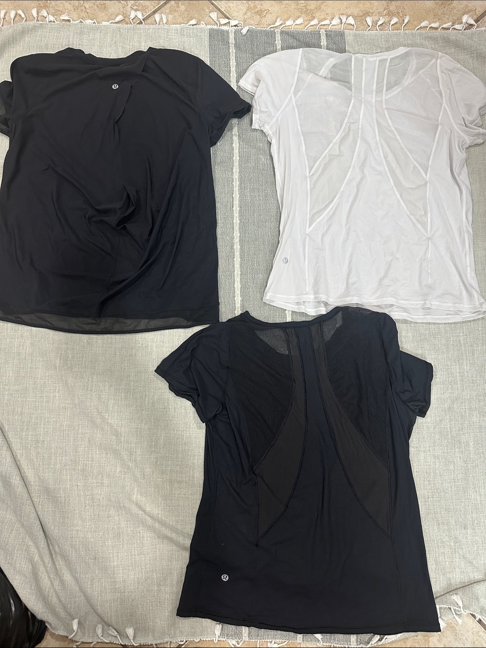lululemon athletica Black & White Short Sleeve Mesh Back Workout Tees